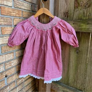 Petit Ami Red Gingham Christmas Holly Bishop Smocked Dress  18 Months